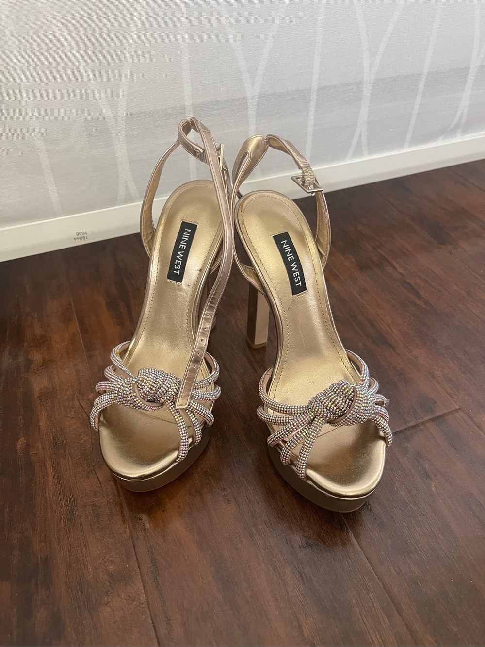 Nine West Rose Gold Strappy Knot Platform Heels
